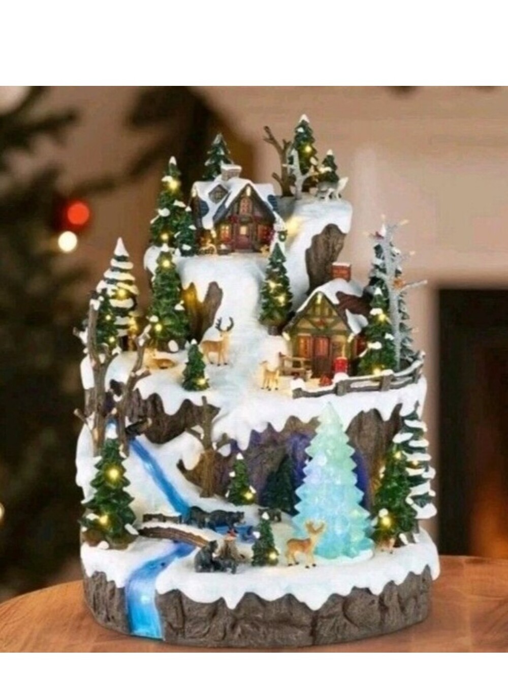 18.5" Snowy Woodland Christmas Village with 88 Lights, Music and Rotating Tree